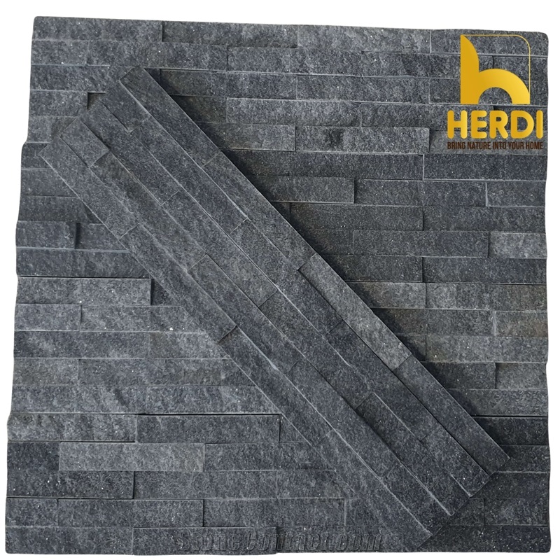 Black Marble 5-Line Glued Stacked Stone Veneer Wall Panels
