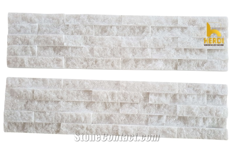 Crystal White Marble 5-Line Stacked Stone Veneer
