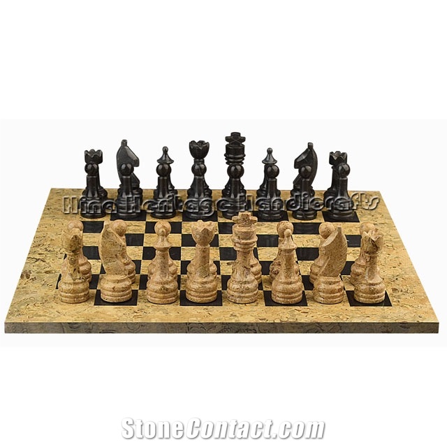Black & Coral Marble Chess Set Stone Handicrafts