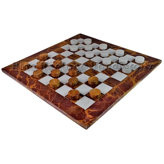 Red Onyx & White Marble Draught Checkers Set Stone Gifts