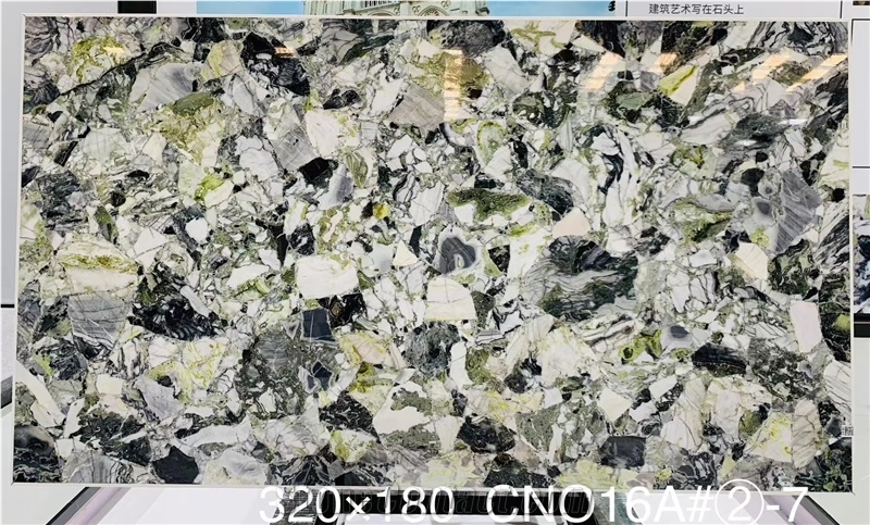 China Ice Green Marble Slabs Abstract Ink White Beauty Stone
