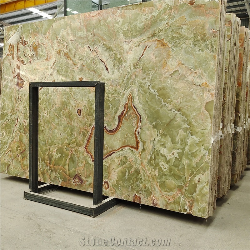 Backlit Light Antique Green Onyx Slabs For Wall