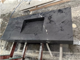 Natural Omega Black Quartzite Eased Bathroom Countertops