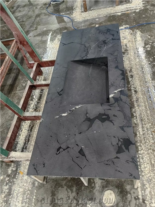 Natural Omega Black Quartzite Eased Bathroom Countertops
