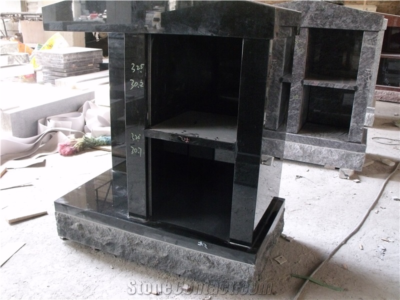 Black Granite Two Niche Columbarium Tombstone