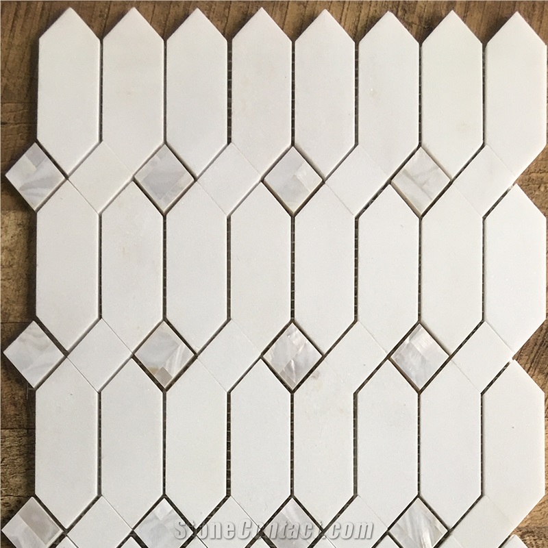 Pure White Thassos Marble And Shell  Mosaic Tiles