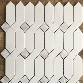Pure White Thassos Marble And Shell Mosaic Tiles