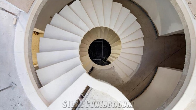 Blanco Nacarado Limestone Spiral Staircase Project