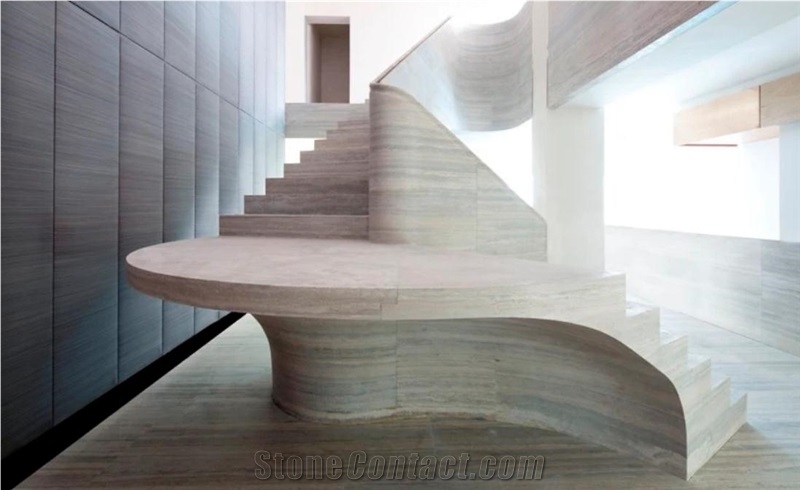Travertino Olivo Silver Travertine Staircase Custom Design