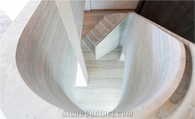 Travertino Olivo Silver Travertine Staircase Custom Design