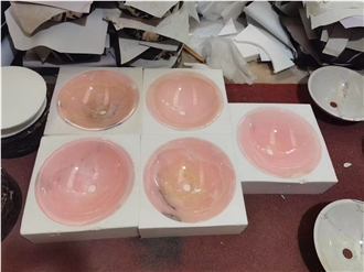 16 Inches Round Pink Onyx Wash Basin For Bathroom Counter