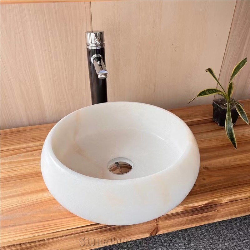 16 Inches Round Pink Onyx Wash Basin For Bathroom Counter