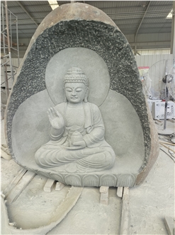 Carved Basalt River Rock Religious Budha Sculpture