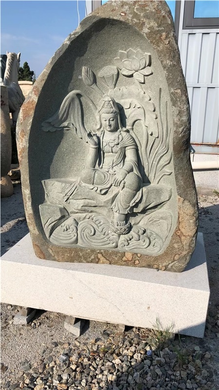 Grey Basalt River Rock Bhuda Earth God Sculpture For Outdoor