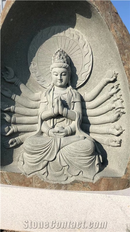 Grey Granite Rock Budha Religious Sculpture