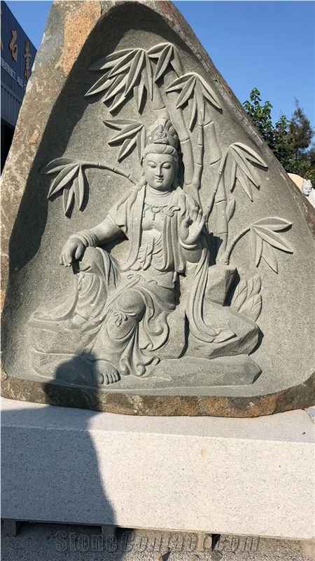 Grey Granite Rock Budha Religious Sculpture