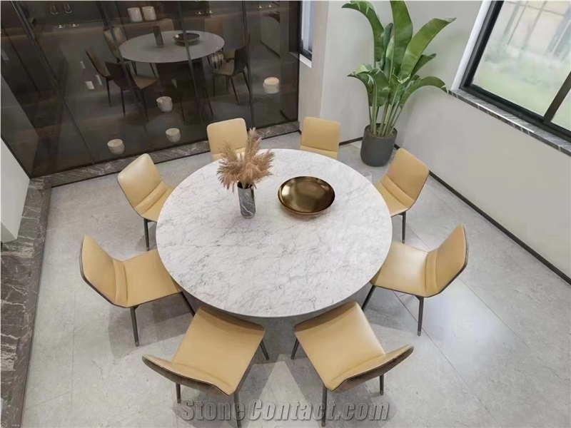 Marble Panda White Round Dinig Table For Restaurant