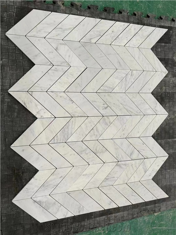 Marble Statuario Carrara Design Chevron Mosaic Tile For Bath