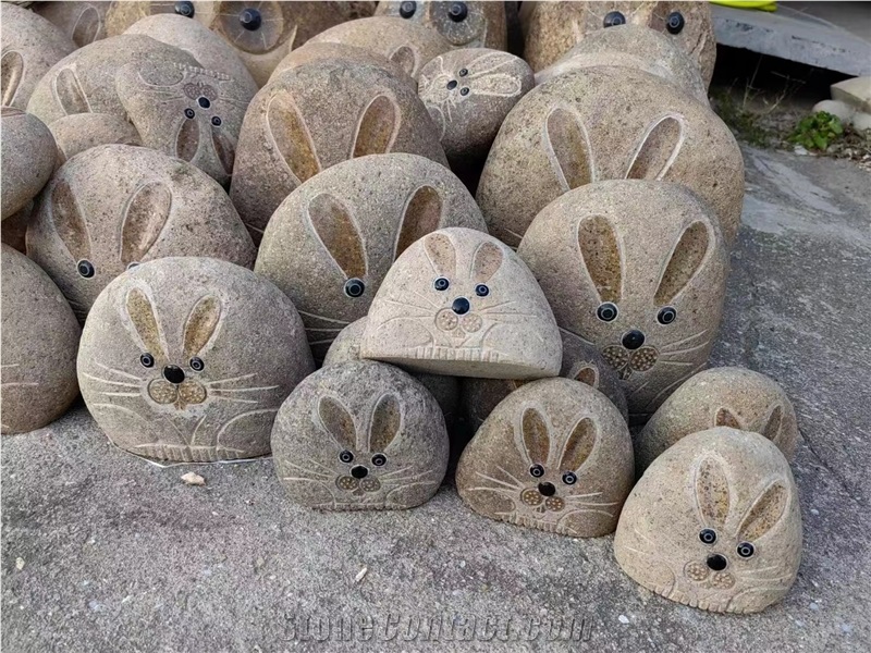 River Rocks Animal Rabbits Garden Sculpture For Landscaping