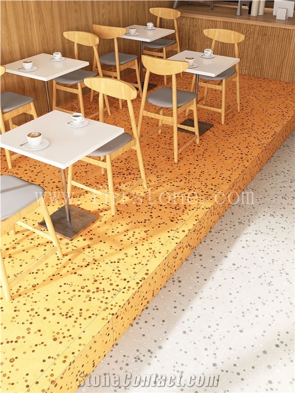 Orange Bubble  Slab Yellow Bubble Terrazzo Floor Tiles