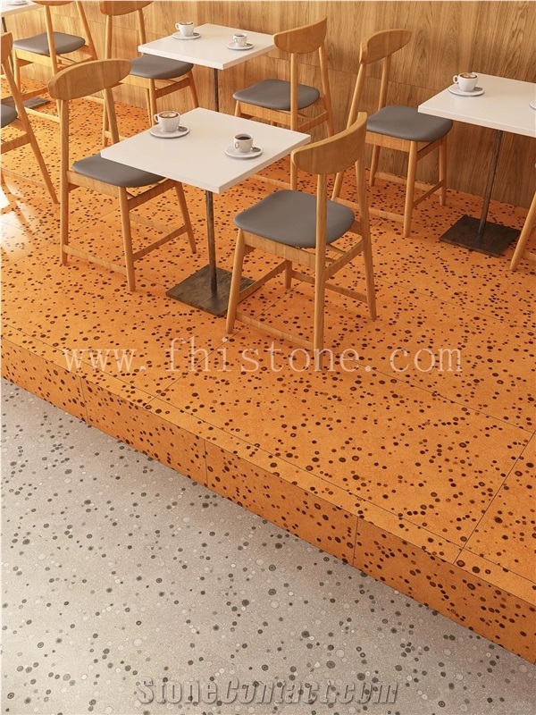 Orange Bubble  Slab Yellow Bubble Terrazzo Floor Tiles