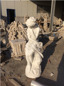 Garden Lady Sculpture Natural Women White Marble
