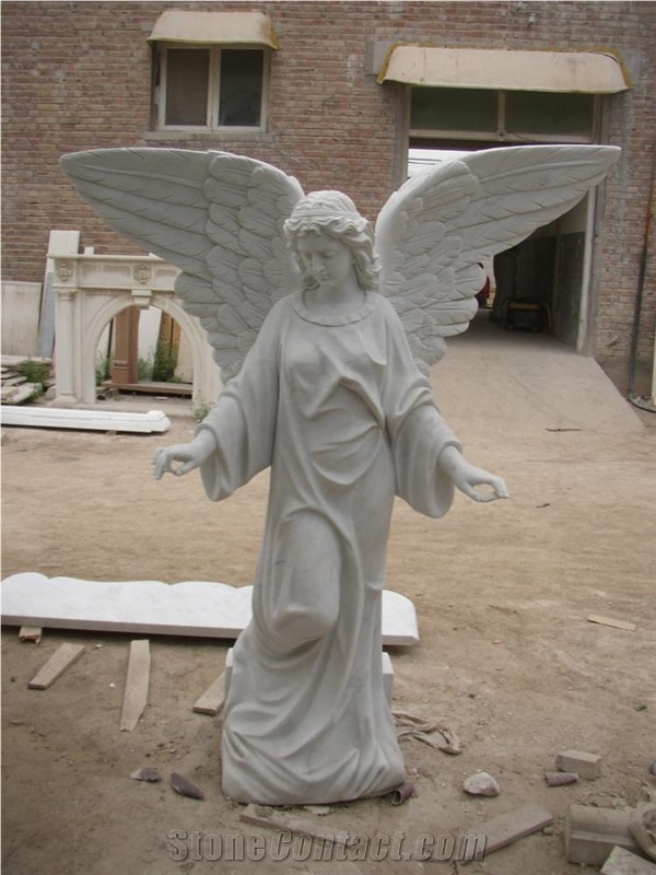 Outdoor Handmade Marble Garden Sculpture Angel Winged