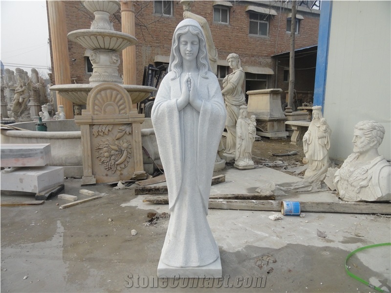 Outdoor White Marble Sculpture Virgin Mary Garden Handmade