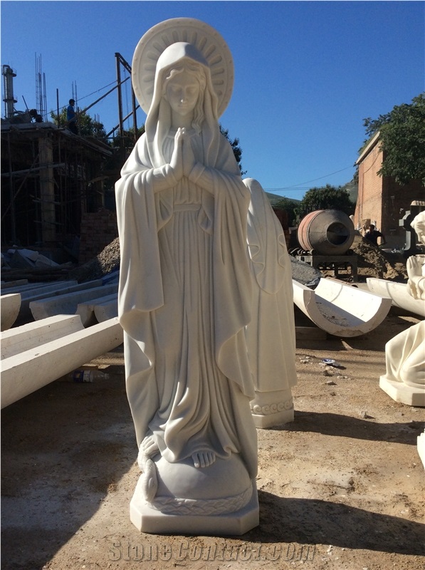 Outdoor White Marble Sculpture Virgin Mary Garden Handmade