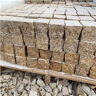 G682 Yellow Rust Granite Bush Hammered  Cube Stone