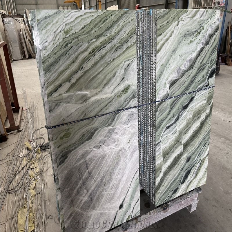 Ice Stone Green Marble Tile Laminated Wih Honeycomb Backing