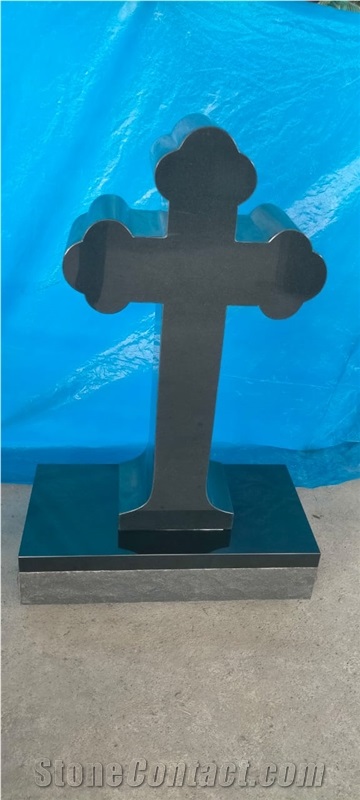 Premium Black Granite Cross And Bible With Stand Gravestone