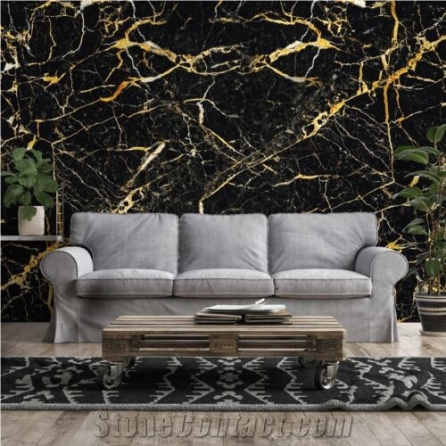 Golden Black Marble Slab Tiles