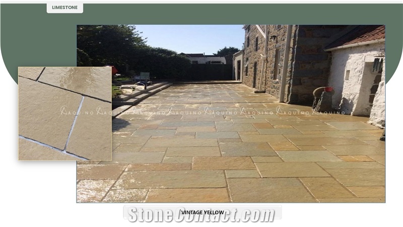 Vintage Yellow Limestone Paving Tiles, Patio And Courtyard Road Pavers