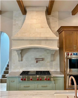 Rivera Beige Limestone Carved Kitchen Vent Hood