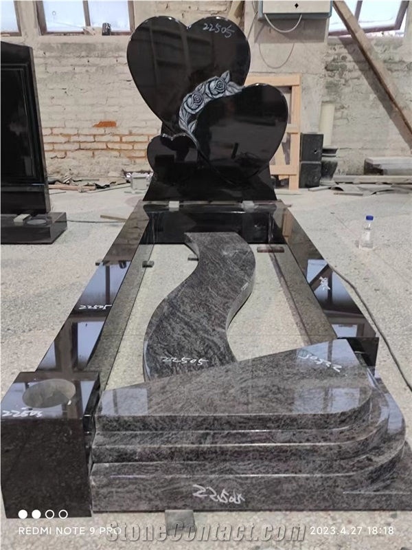 Black Granite Heart  Engraved Monument