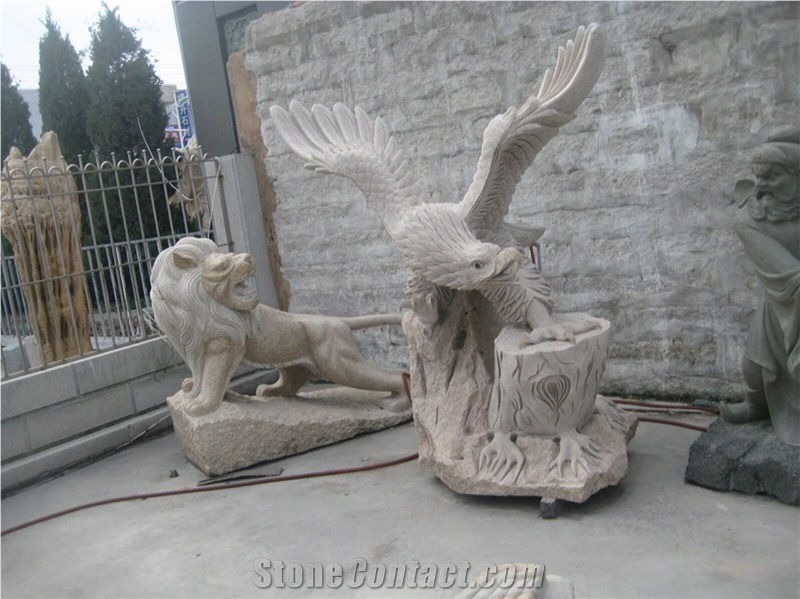 Granite Grey Animal Eagle Hawk Sculpture, Grey Granite