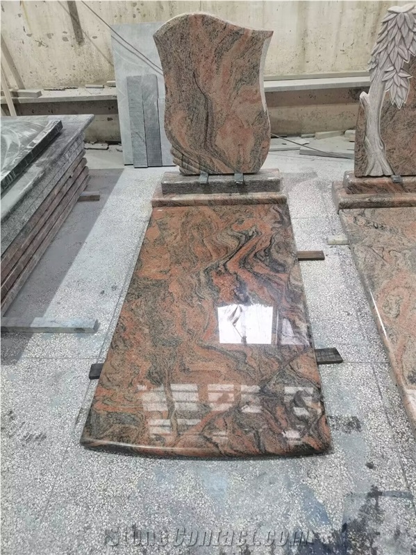 Indian Juparana Western Style Engraved Tombstone