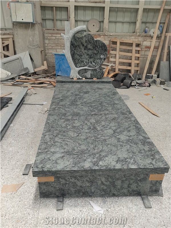 Olive Green Granite Heart Engraved Monument/Tombstone