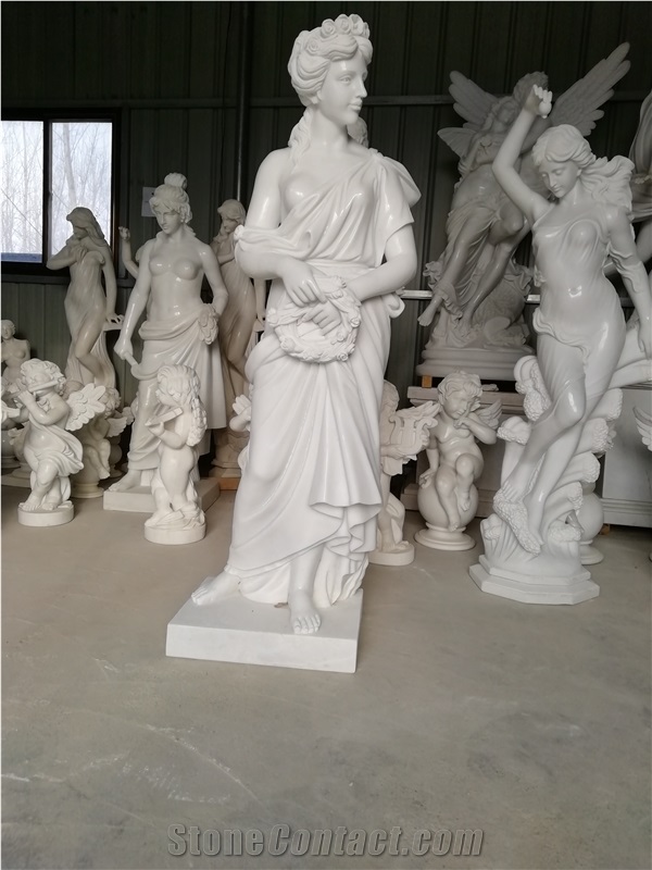Beautiful White Marble Lady Angel Sculpture
