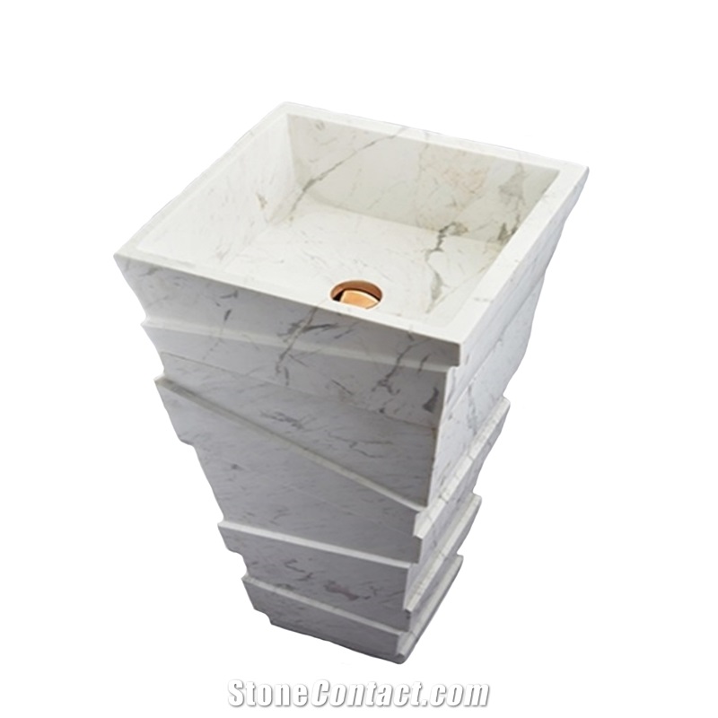 Calacatta White Marble Wash Basin For Bathroom
