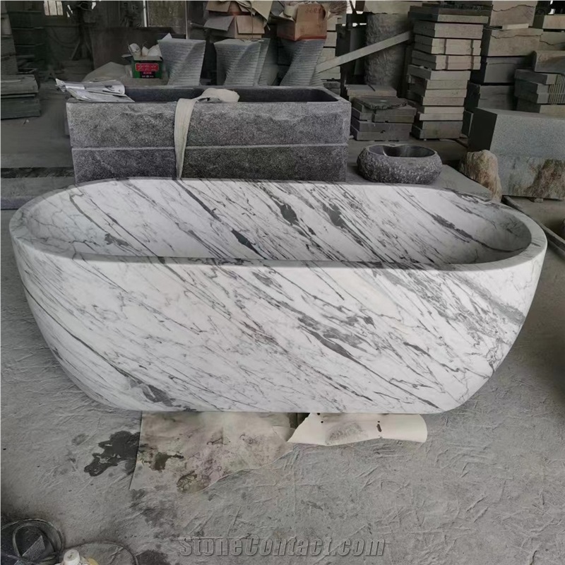 Customized Lilac White  Marble  Freestanding Bathtub
