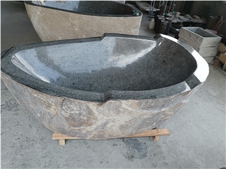 Freestanding Natural Solid Stone Soaking River Stone Bathtub