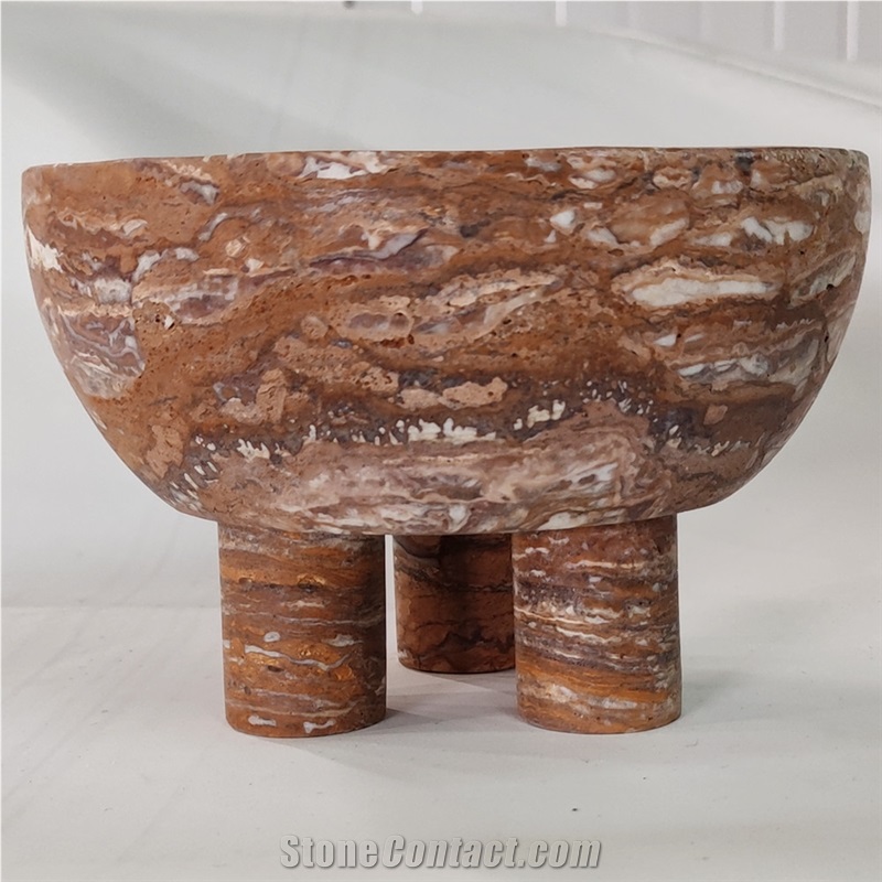 Freestanding Red Travertine Bowl Home Decor Products