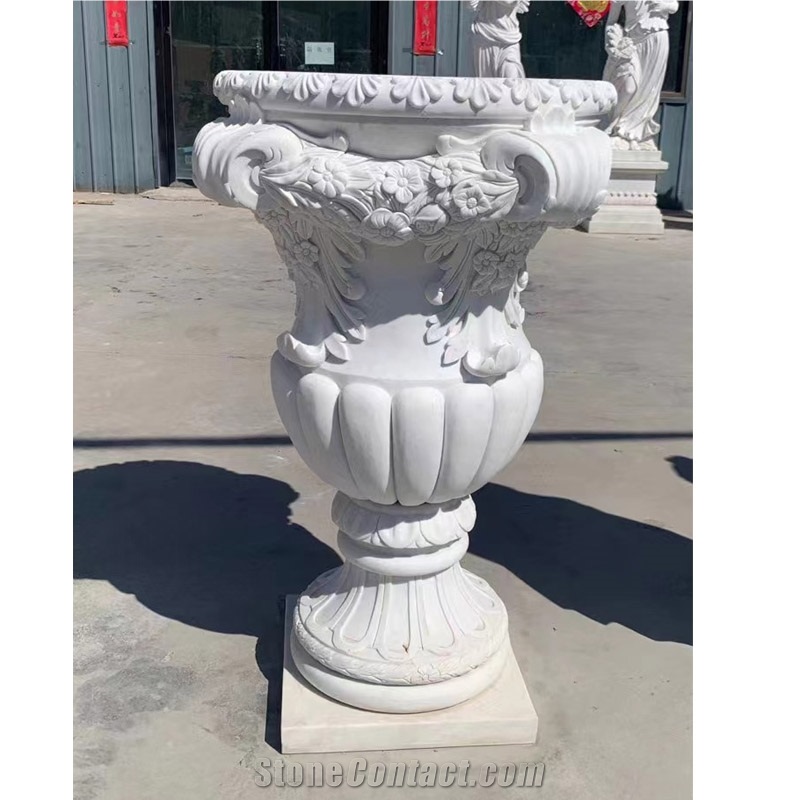 Guangxi White Marble  Carved Flower Pots