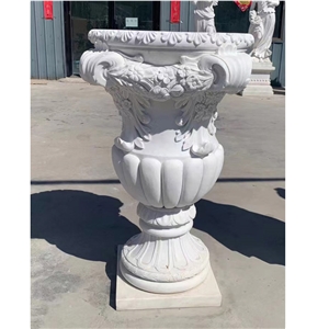 Guangxi White Marble Carved Flower Pots