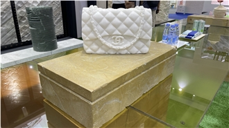 Hand Carved White Marble Bag Sculpture For Home Decoration