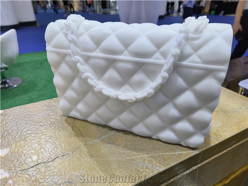 Hand Carved White Marble Bag Sculpture For Home Decoration
