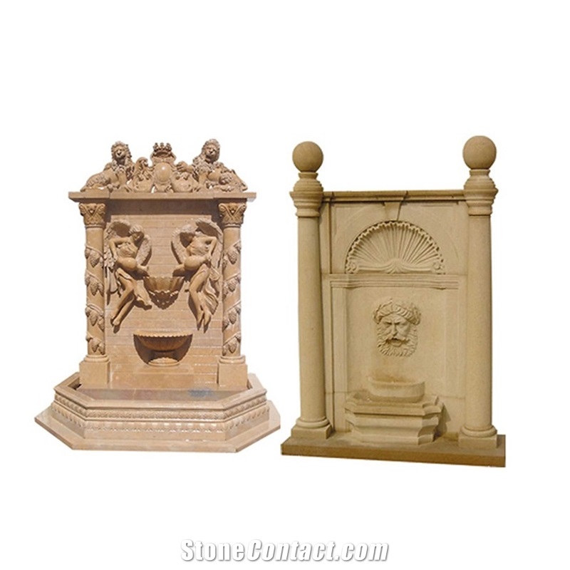 High Quality Hand Carving Beige Travertine Wall Fountain