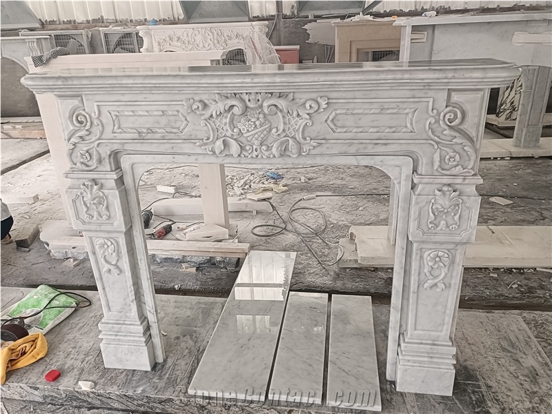 Italy  Bianco Carrara White Marble  Fireplace Mantel